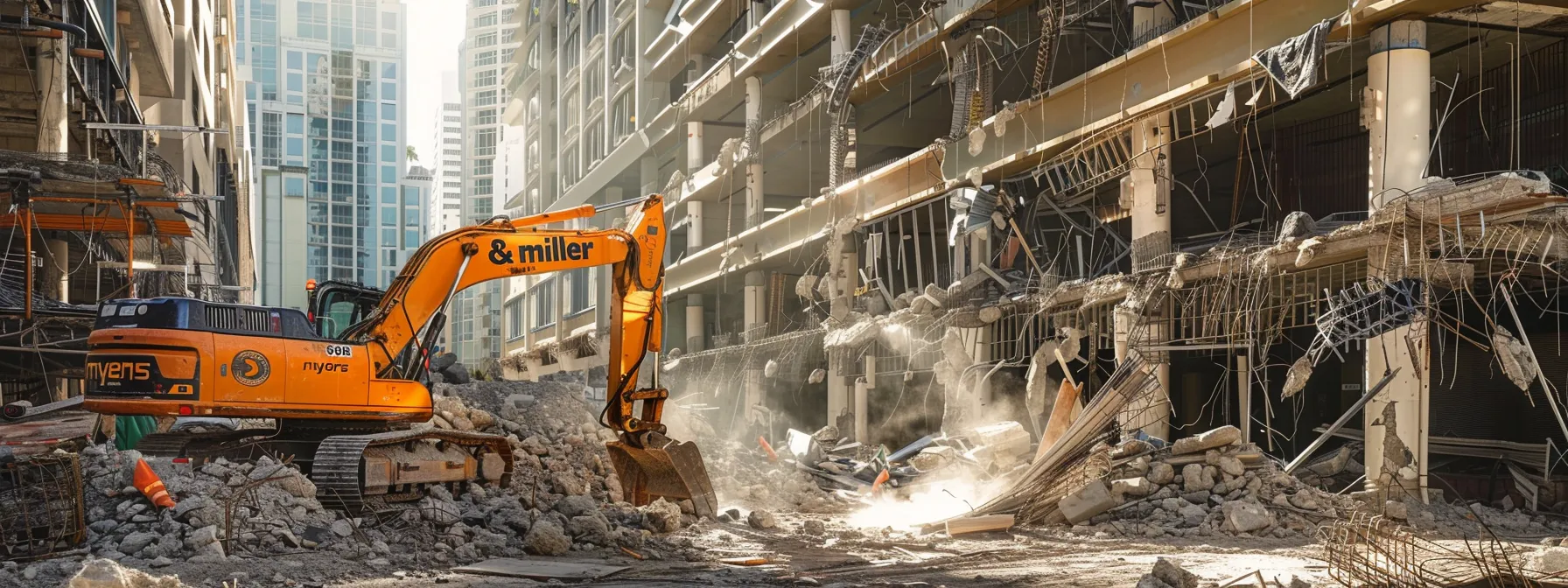 a dynamic urban construction site in fort lauderdale showcases an excavator labeled a dynamic urban construction site in fort lauderdale showcases an excavator labeled