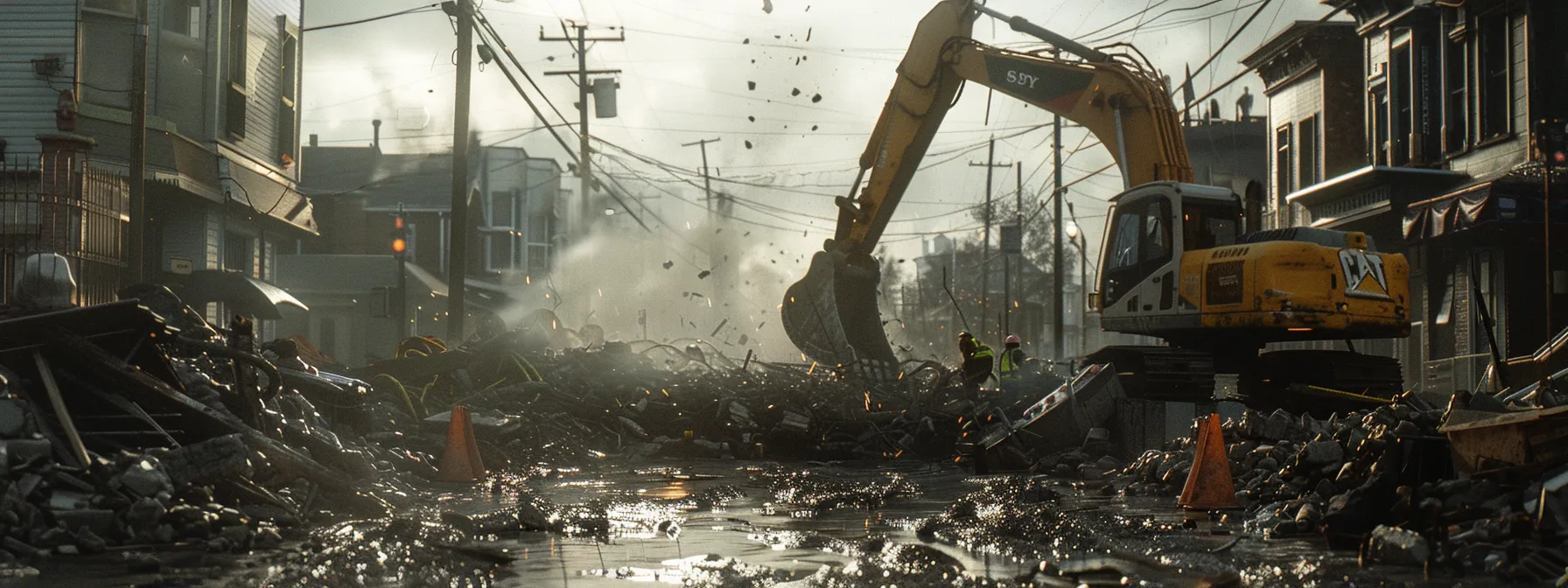 a dynamic urban demolition scene captures a powerful excavator tearing down a residential structure, with debris flying and construction workers coordinating the operation in the background, highlighting the efficiency and professionalism of affordable residential demolition services. a dynamic urban demolition scene captures a powerful excavator tearing down a residential structure, with debris flying and construction workers coordinating the operation in the background, highlighting the efficiency and professionalism of affordable residential demolition services.