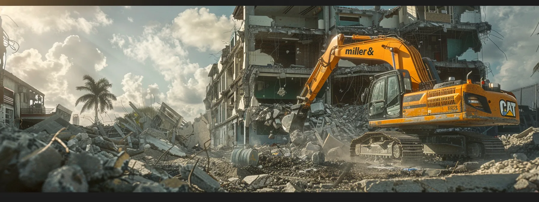 a striking urban demolition scene captures a powerful excavator labeled a striking urban demolition scene captures a powerful excavator labeled