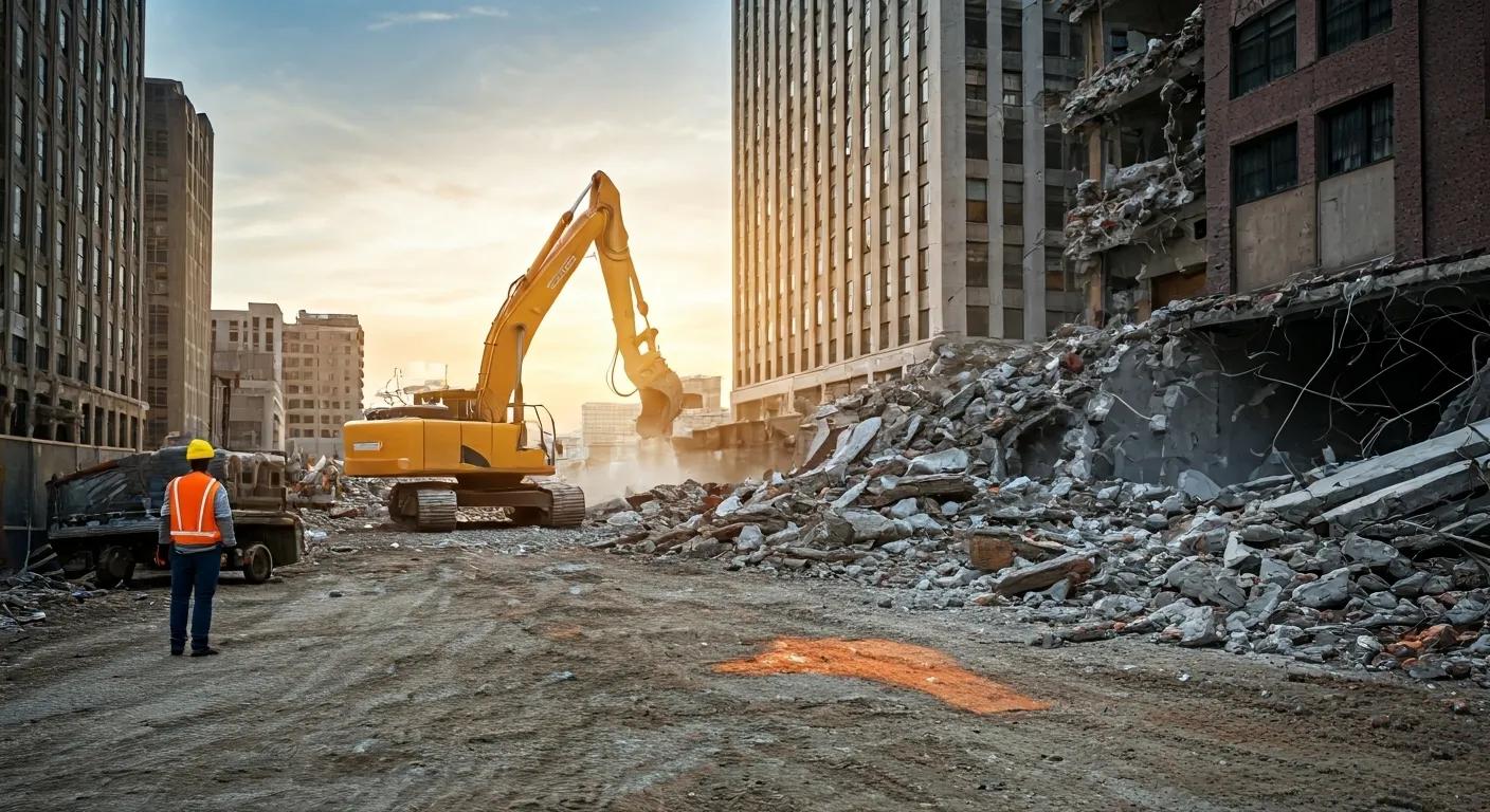 a dynamic urban demolition site in cooper city, showcasing heavy machinery in action, debris being cleared, and construction professionals overseeing the process, symbolizing the critical factors of expertise and efficiency in local demolition services. a dynamic urban demolition site in cooper city, showcasing heavy machinery in action, debris being cleared, and construction professionals overseeing the process, symbolizing the critical factors of expertise and efficiency in local demolition services.