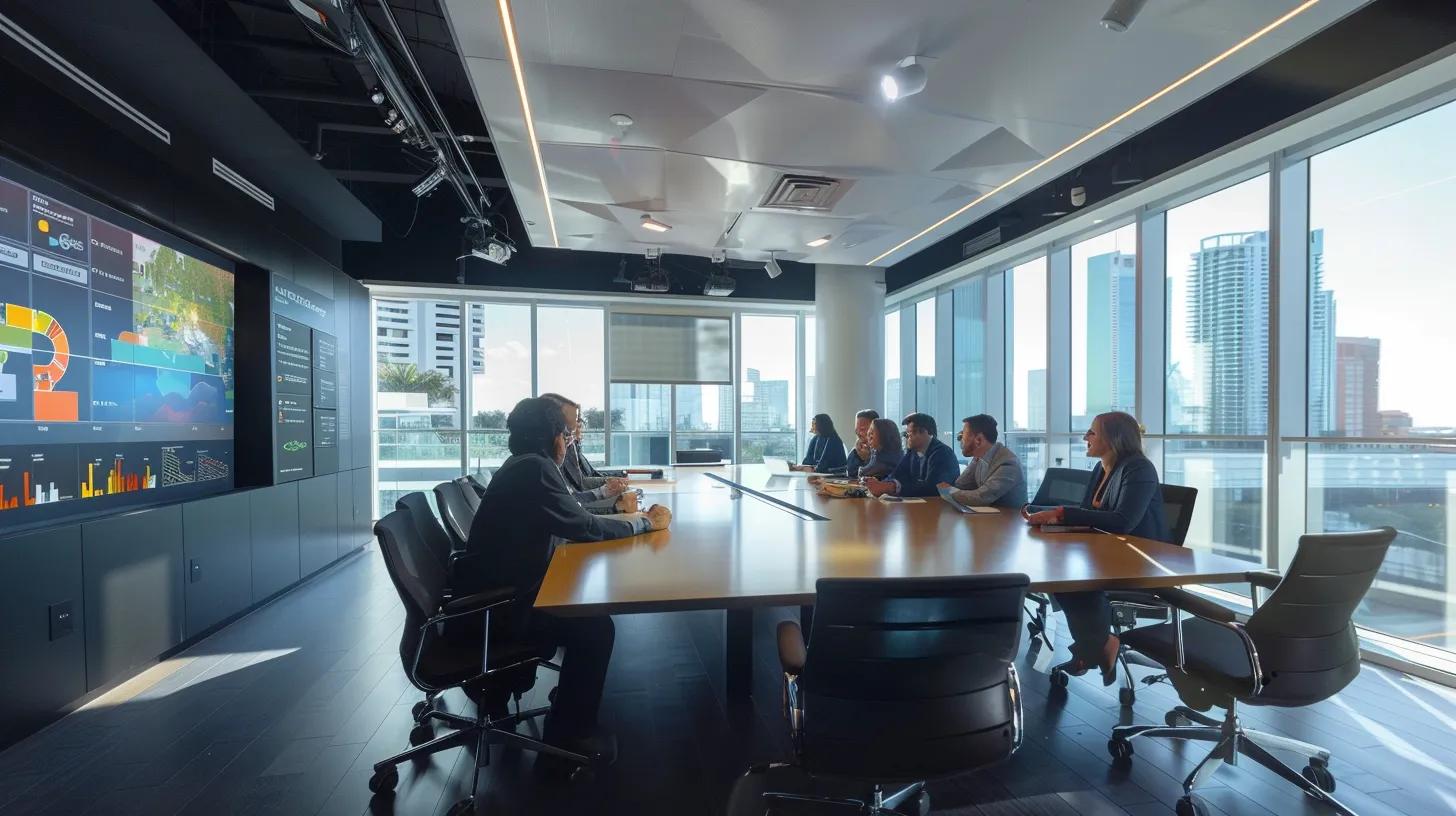 a sleek miami office space features a modern conference table surrounded by professional individuals engaged in a discussion about transparent demolition pricing, with clear diagrams and charts displayed on a large screen in the background. a sleek miami office space features a modern conference table surrounded by professional individuals engaged in a discussion about transparent demolition pricing, with clear diagrams and charts displayed on a large screen in the background.