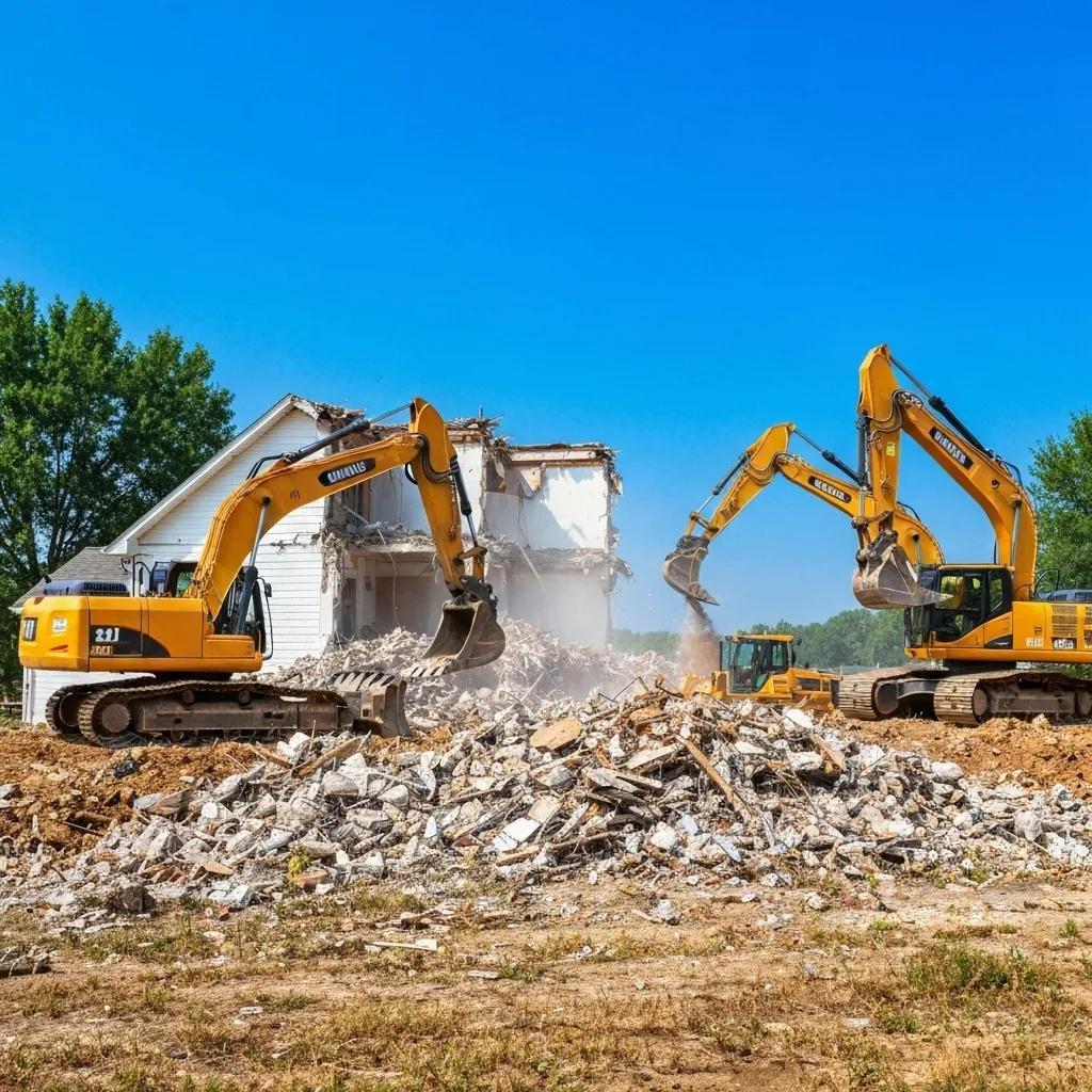 Residential demolition site in Cooper City with heavy machinery clearing an old house