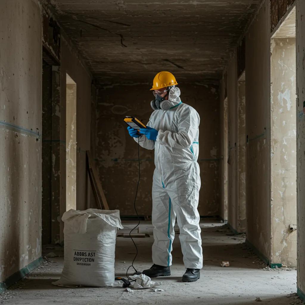 Certified professional inspecting hazardous materials in an older building