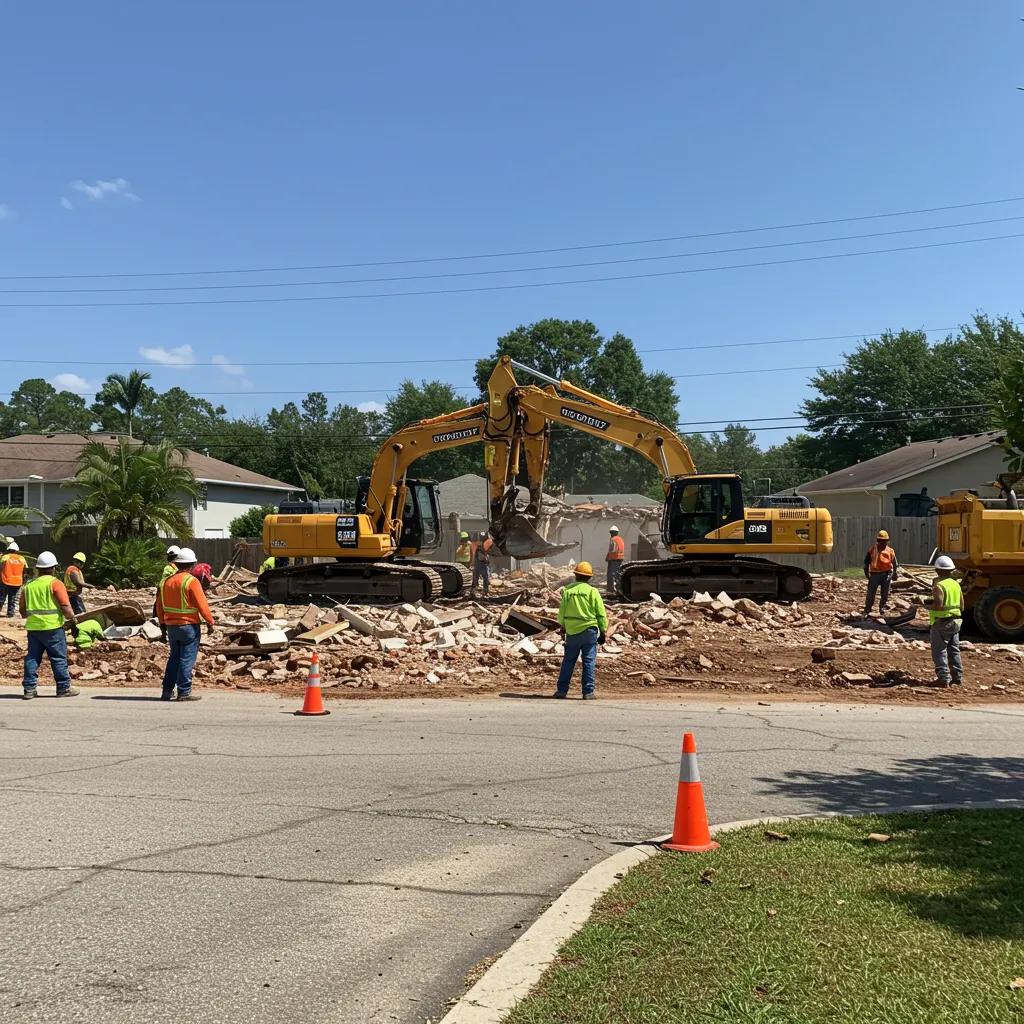 Demolition crew working on a residential site in Cooper City, highlighting cost-saving strategies in construction