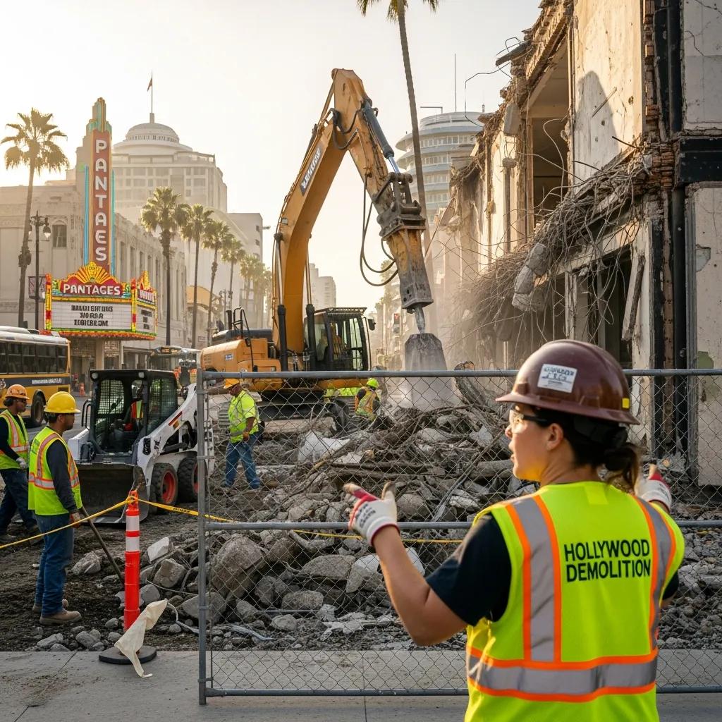 Licensed demolition contractor working safely at a Hollywood construction site