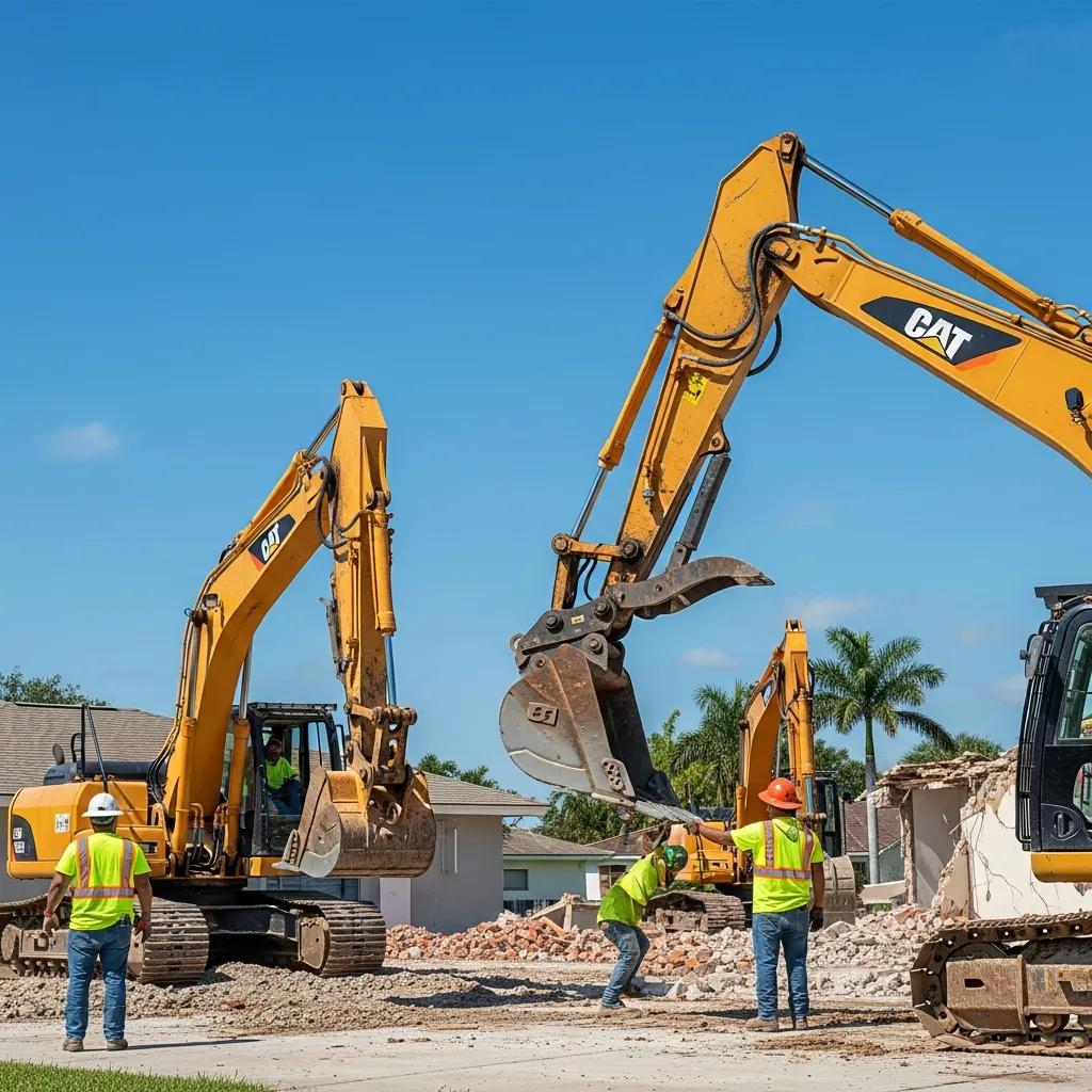 Local demolition contractors working on a residential project in Cooper City
