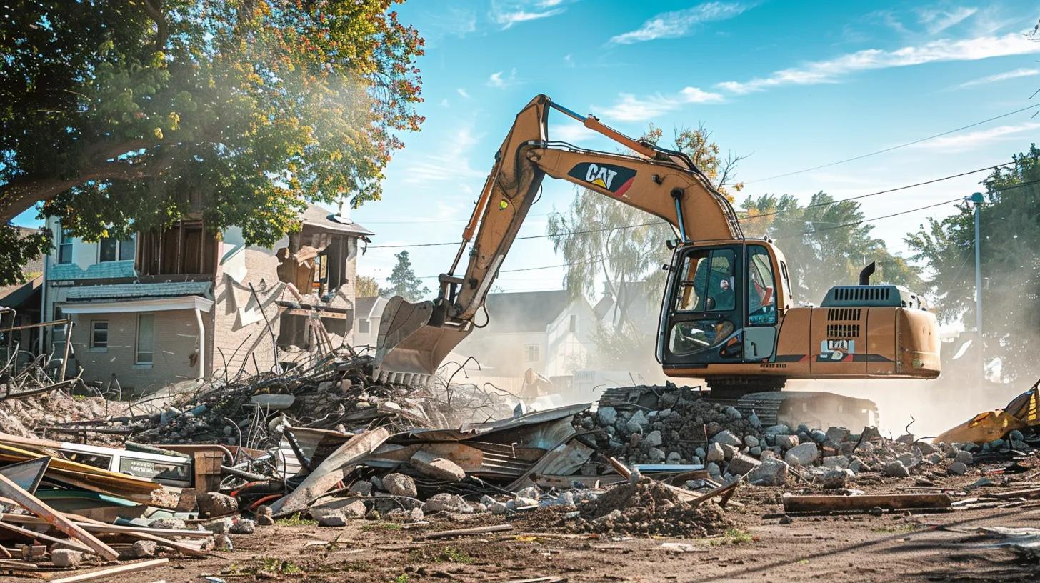 Excavator digging at a residential demolition site in Cooper City, FL, illustrating its role in site preparation