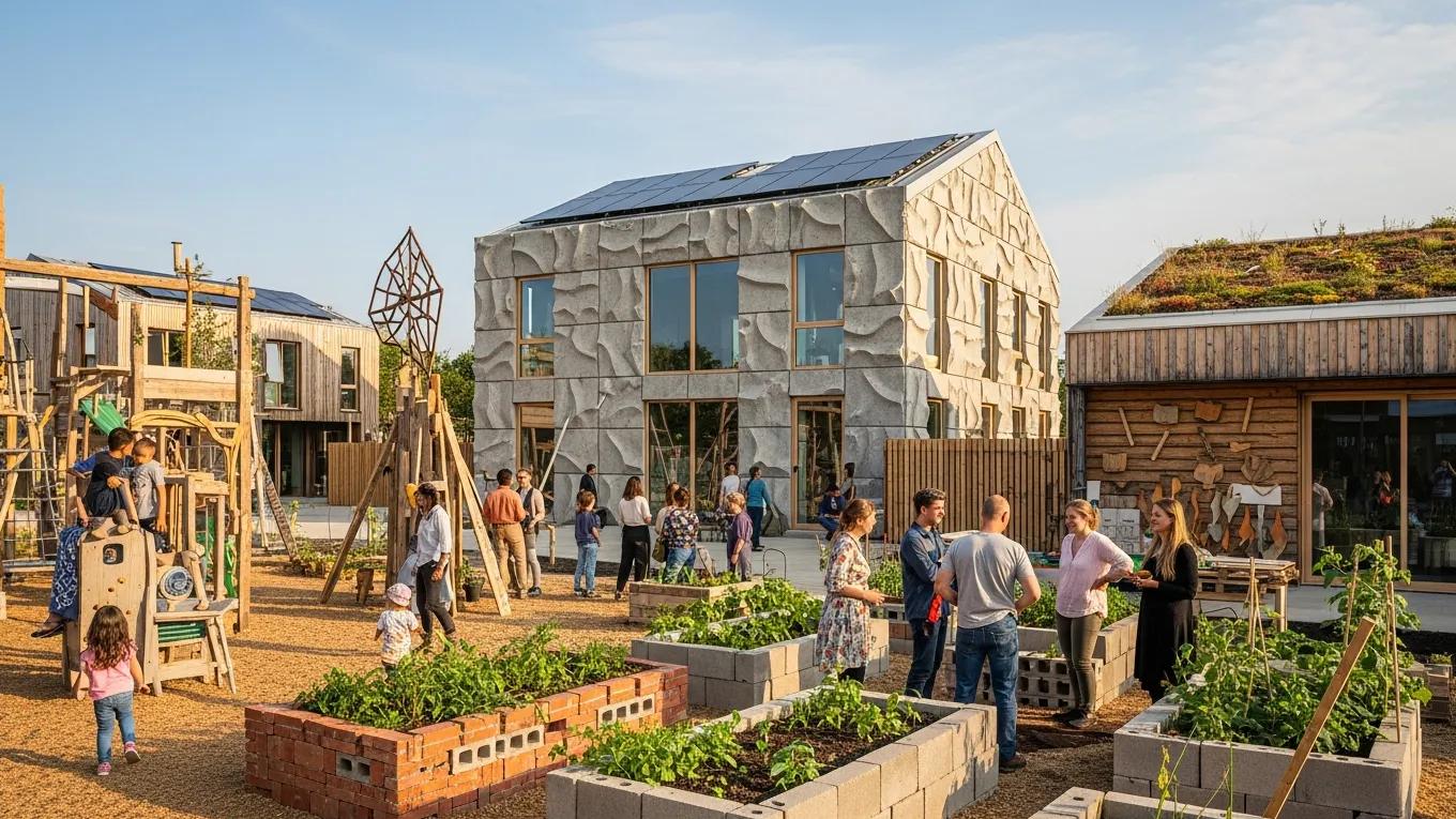 Community construction project utilizing recycled materials from demolition debris