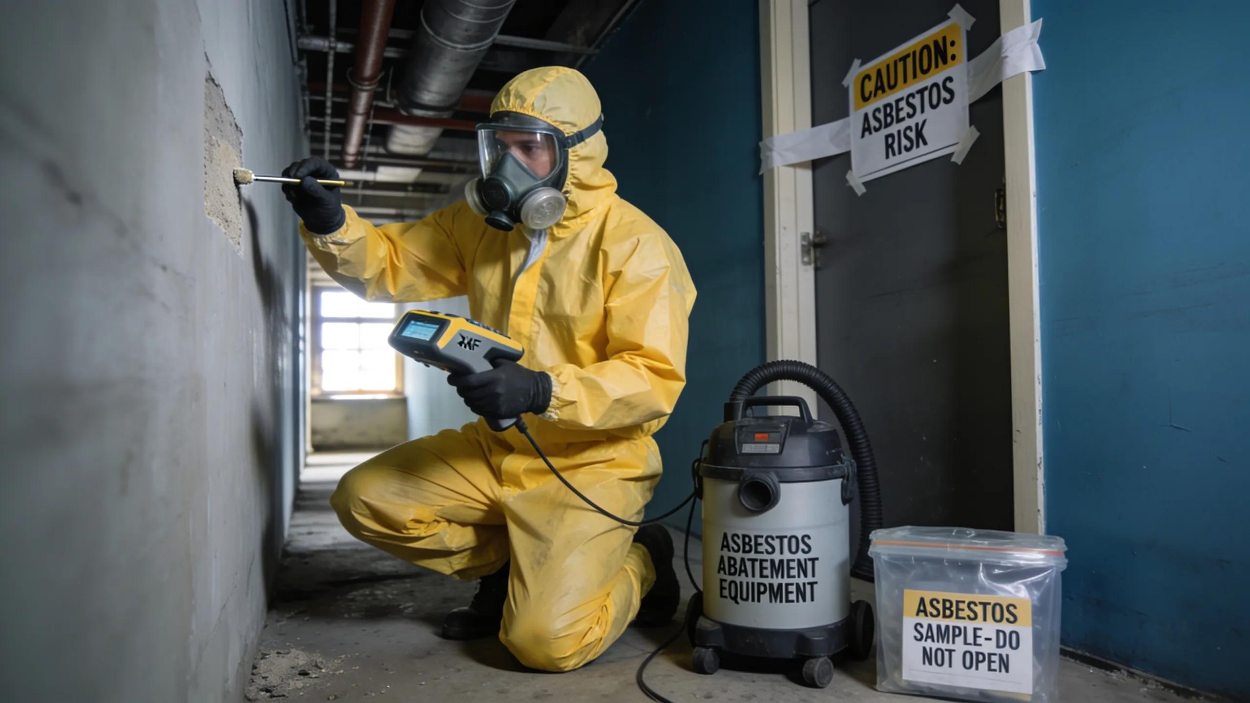 Licensed contractor conducting asbestos survey in a building